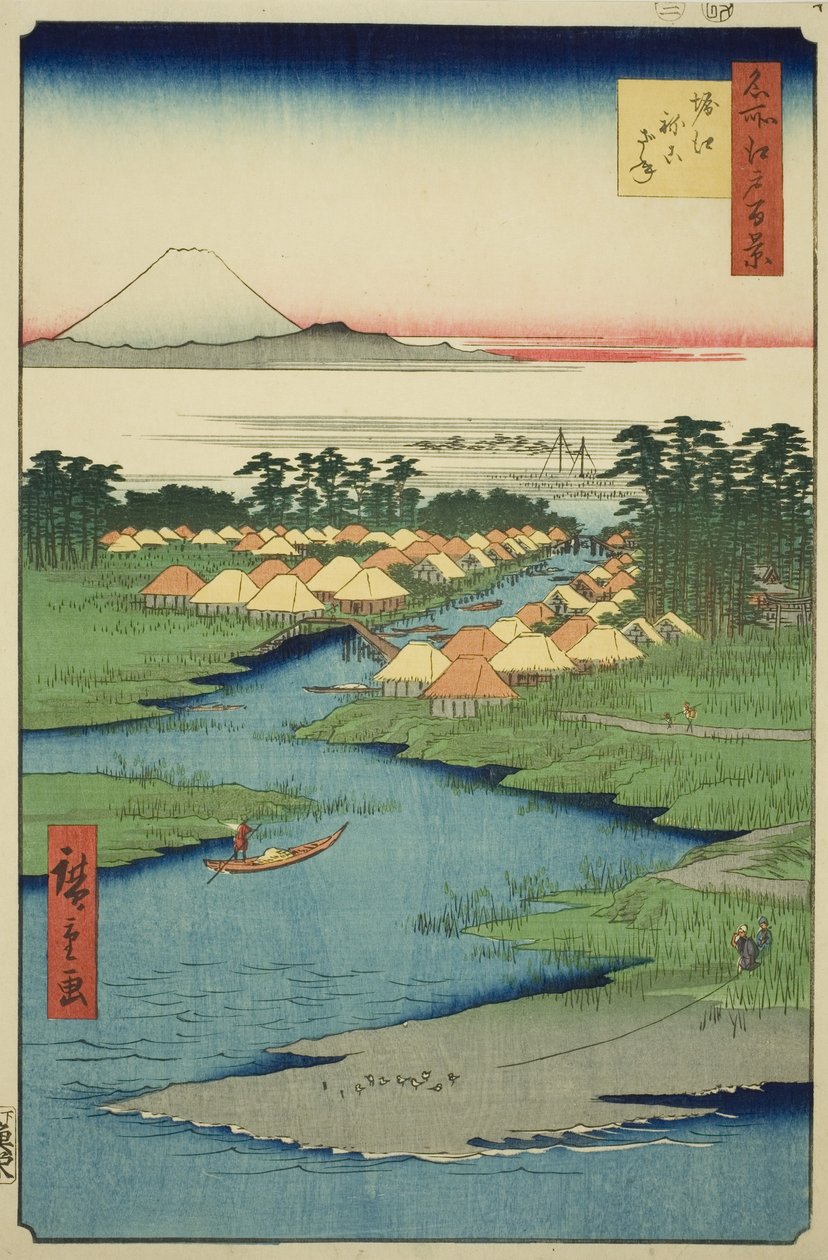 Horie e Nekozane, da série "Cem Vistas Famosas de Edo (Meisho Edo hyakkei)" de Utagawa Hiroshige