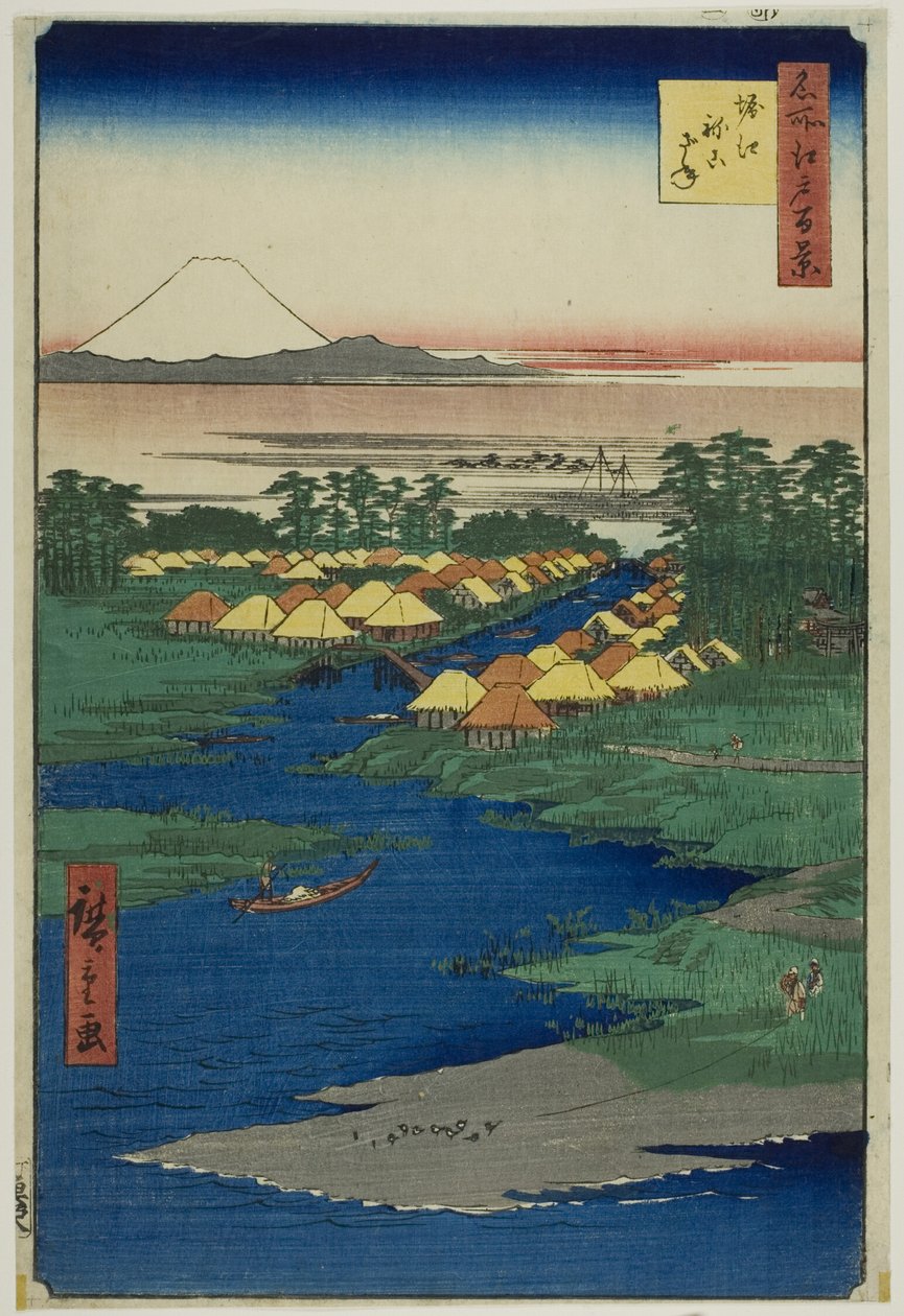 Horie e Nekozane, da série "Cem Vistas Famosas de Edo (Meisho Edo hyakkei)" de Utagawa Hiroshige