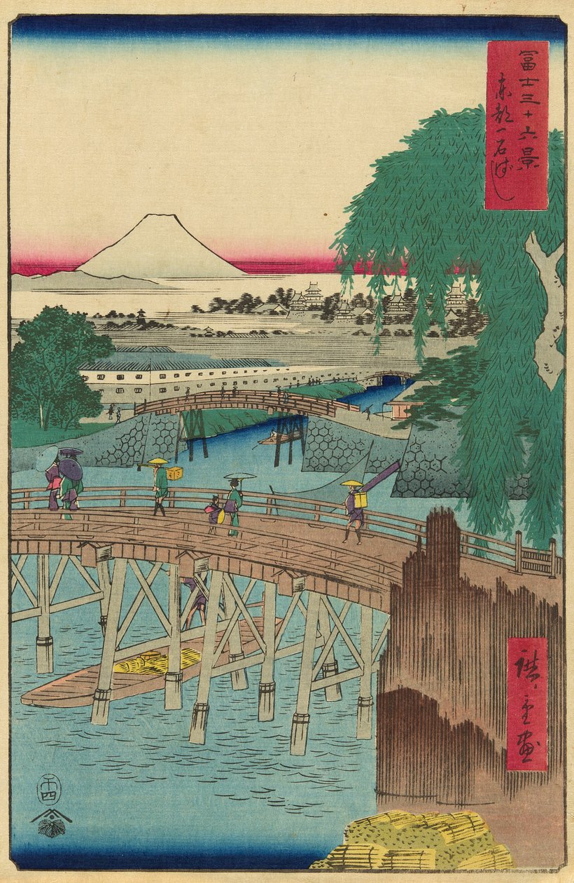 Ponte Ichikoku na Capital Oriental (Toto Ichikokubashi), da série "Trinta e seis vistas do Monte Fuji (Fuji sanjurokkei)" de Utagawa Hiroshige