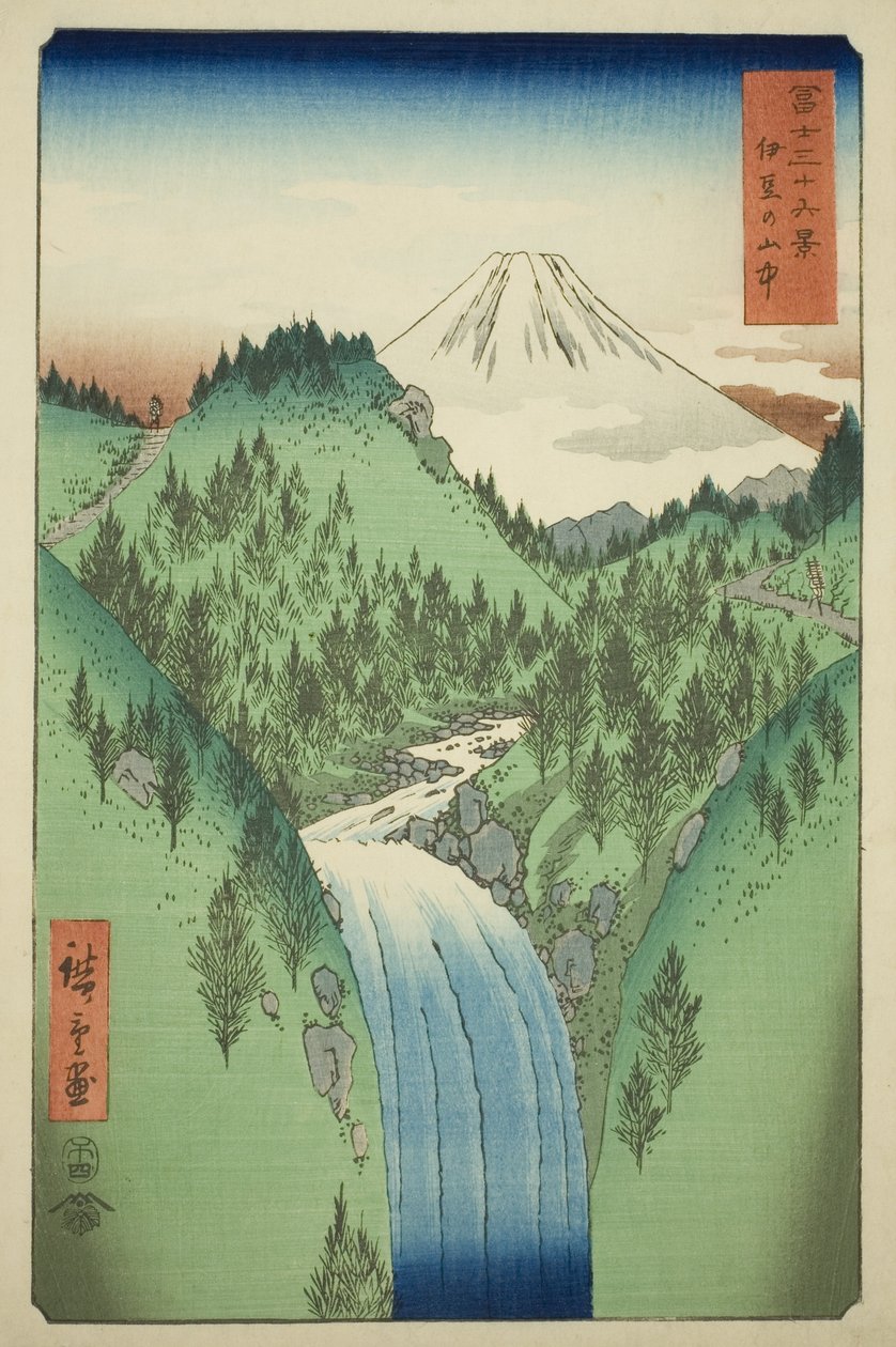Nas montanhas da província de Izu (Izu no sanchu), da série "Trinta e seis vistas do Monte Fuji (Fuji sanjurokkei)" de Utagawa Hiroshige