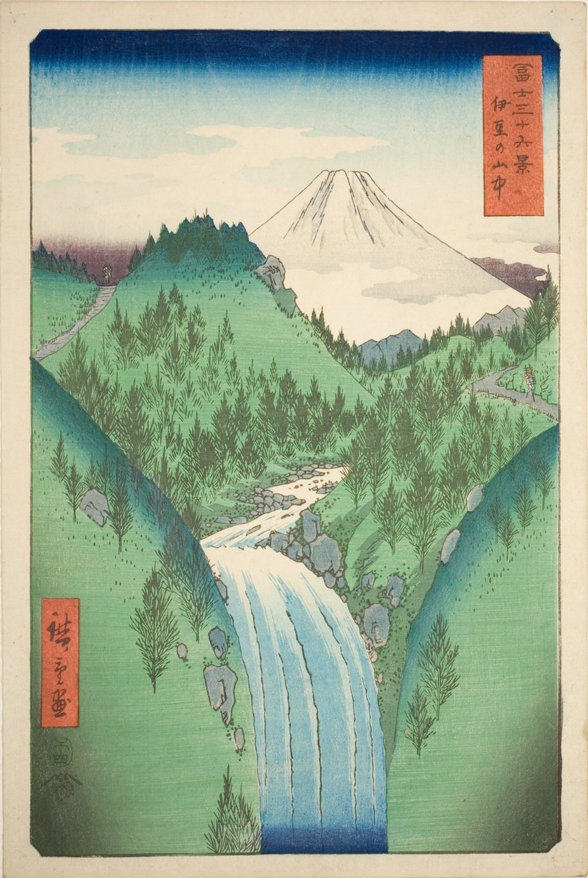 Nas Montanhas da Província de Izu (Izu no sanchu), da série "Trinta e seis vistas do Monte Fuji (Fuji sanjurokkei)". de Utagawa Hiroshige