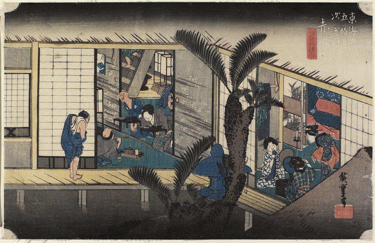 Inn com Serving-Maids, Akasaka, c. 1833 de Utagawa Hiroshige