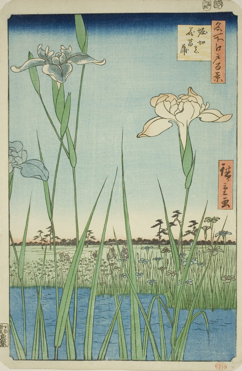 Irase s em Horikiri (Horikiri no Hanadokorobe), da série ``Ridge dre d fa net s views of Edo (One Hundred Famous Views of Edo)