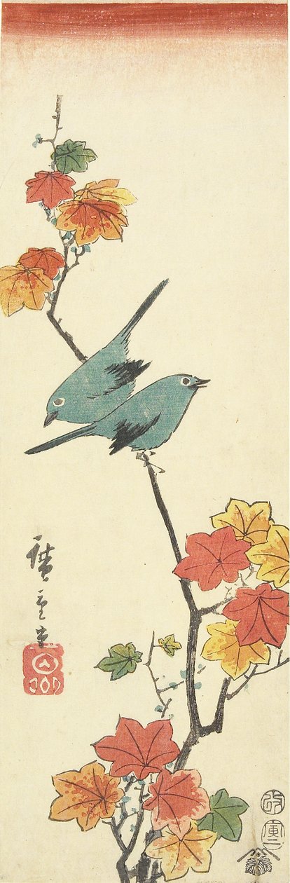 Olhos Brancos Japoneses em um Ramo de Bordo, 1854 de Utagawa Hiroshige