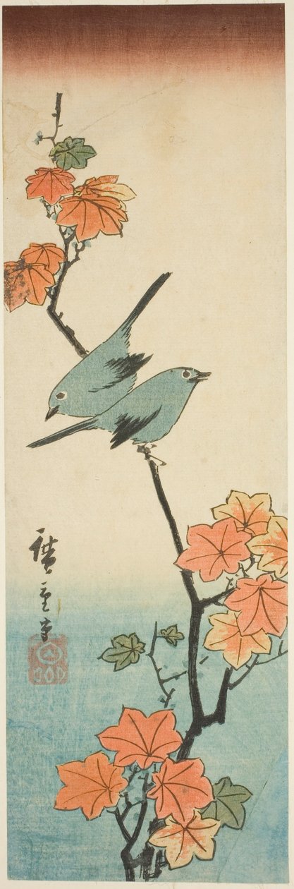 Olhos brancos japoneses em um galho de bordo de Utagawa Hiroshige