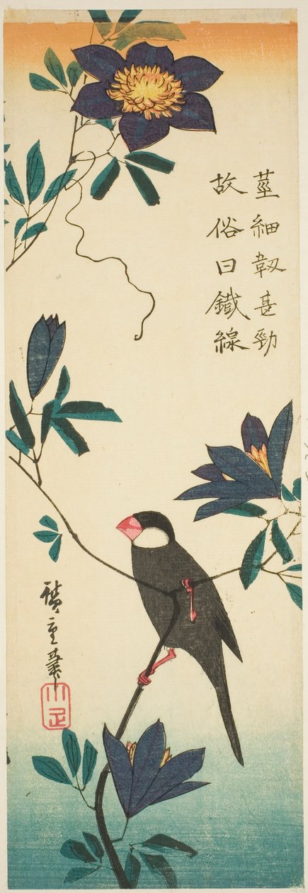 Pardal de Java e clematite de Utagawa Hiroshige