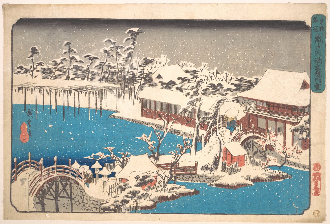 Neve no recinto do santuário Kameido Tenmangu de Utagawa Hiroshige