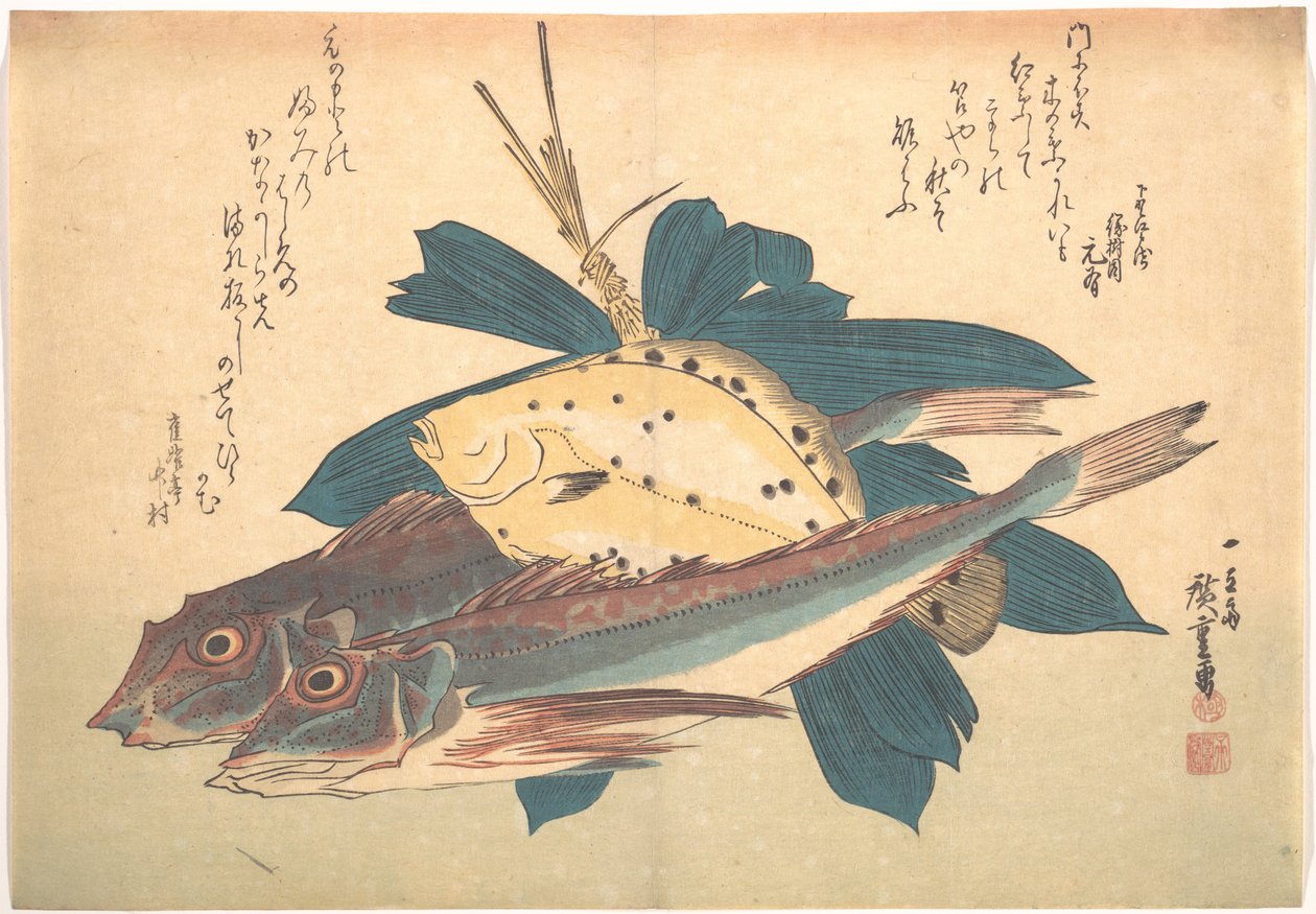 Peixes Kanagashira e Karei, da série Uozukushi (Todas as variedades de peixes) de Utagawa Hiroshige