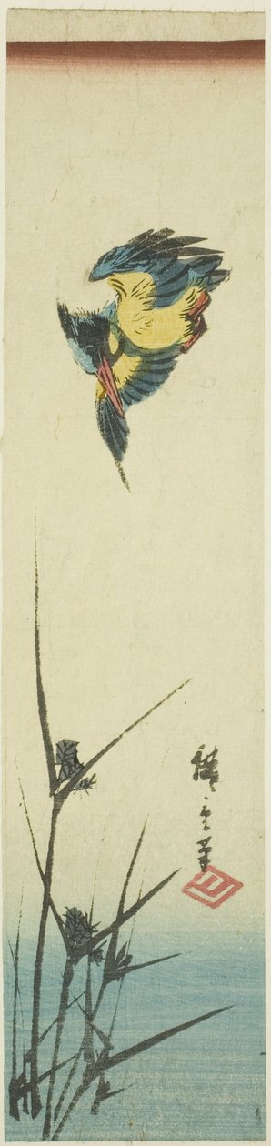 Martim-pescador e juncos de Utagawa Hiroshige