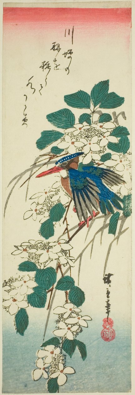 Martim-pescador e viburno de Utagawa Hiroshige
