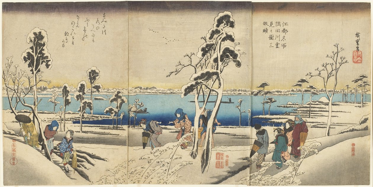 Ko_to meisho Sumida-gawa yuki-mi não zu san-mai tsuzuki, c. de Utagawa Hiroshige