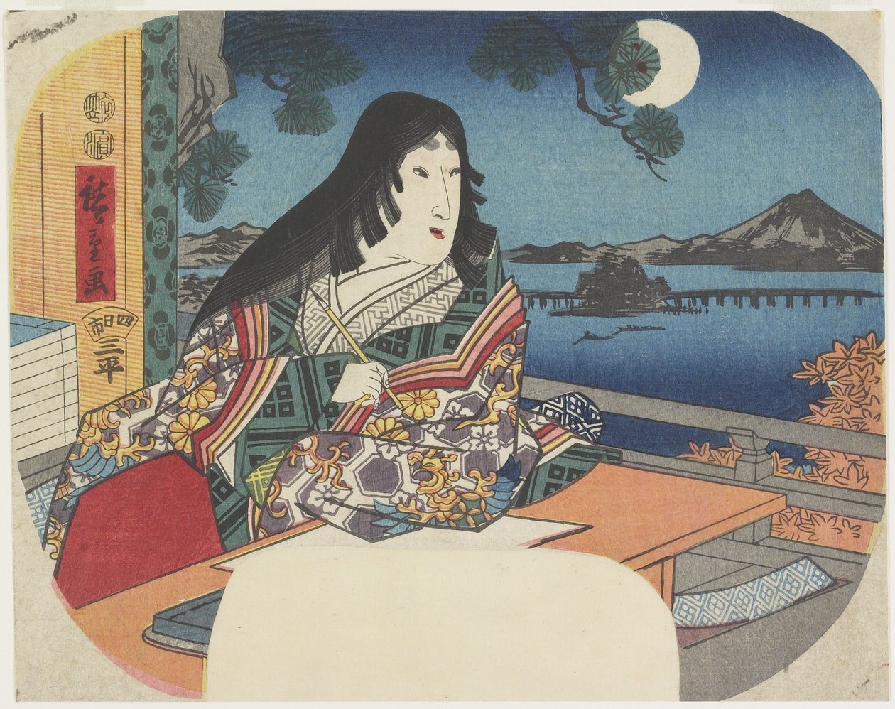Senhora Murasaki no templo de Ishiyamadera, 1847-1848 de Utagawa Hiroshige