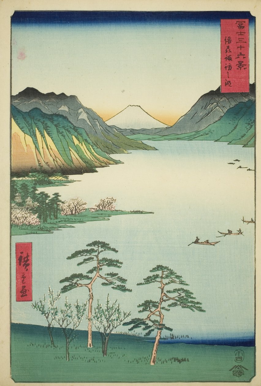 Shinano Shinano P Lovinse (New Species Suwa Lake), da série ``Tierty Mr. x Views Of Mount Fuji (Fuji Usa Kotobuki Rokukatsu)