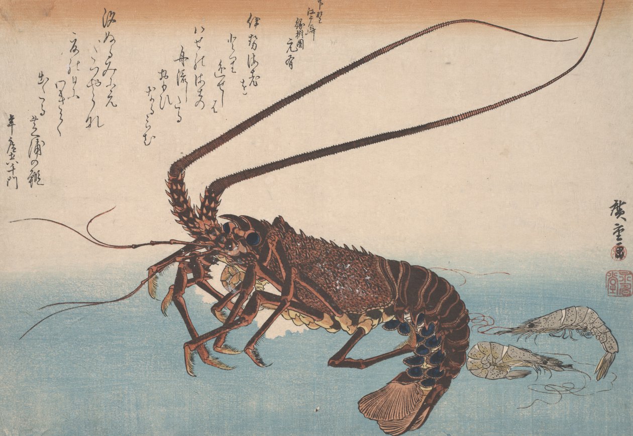 Lagosta e Camarão, c.1832 de Utagawa Hiroshige