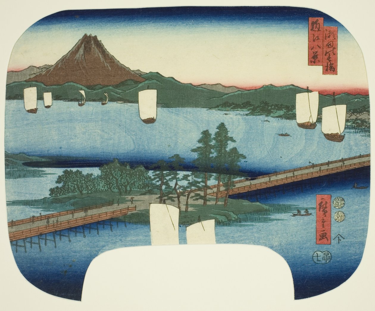Long Bridge at Seta (Seta no nagahashi), da série "Eight Views of Omi (Omi hakkei)" de Utagawa Hiroshige