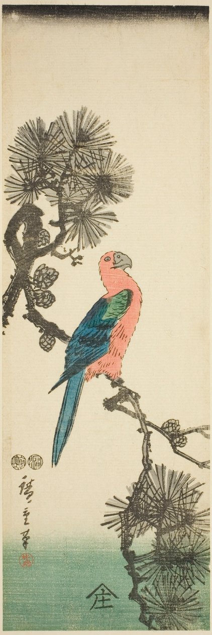 Arara em galho de pinheiro de Utagawa Hiroshige