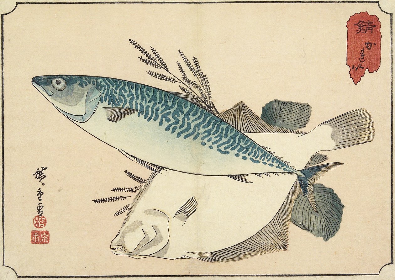 Cavala e alabote, início do século XIX de Utagawa Hiroshige