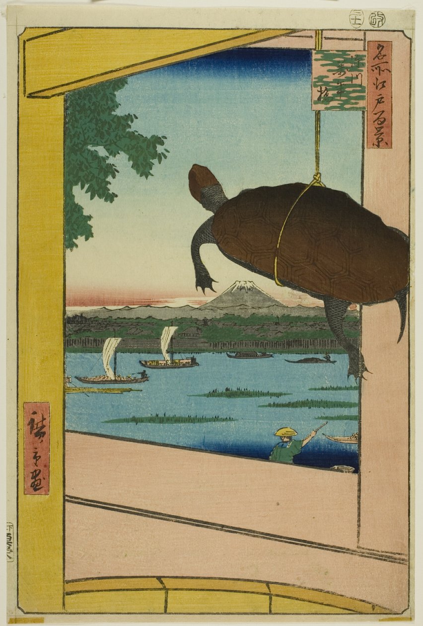 Ponte Mannen, Fukagawa (Fukagawa Mannenbashi), da série "Cem vistas famosas de Edo (Meisho Edo hyakkei)" de Utagawa Hiroshige