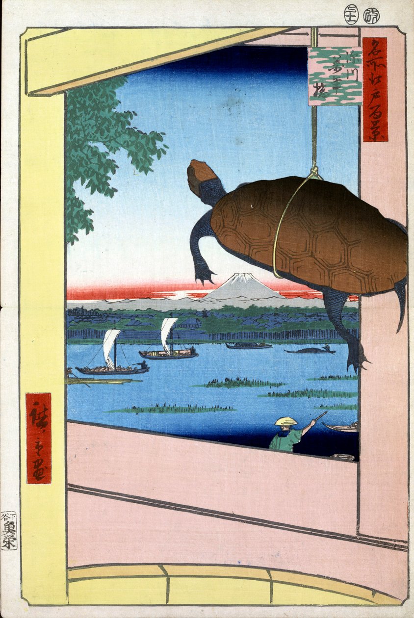 Ponte Mannen e o distrito de Fukagawa Cem vistas famosas de Edo, 1856-1858. de Utagawa Hiroshige