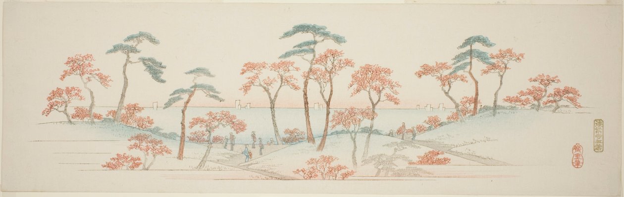 Maples no Templo Kaianji (Kaianji koyo), de uma série sem título de vistas famosas dos subúrbios de Edo de Utagawa Hiroshige