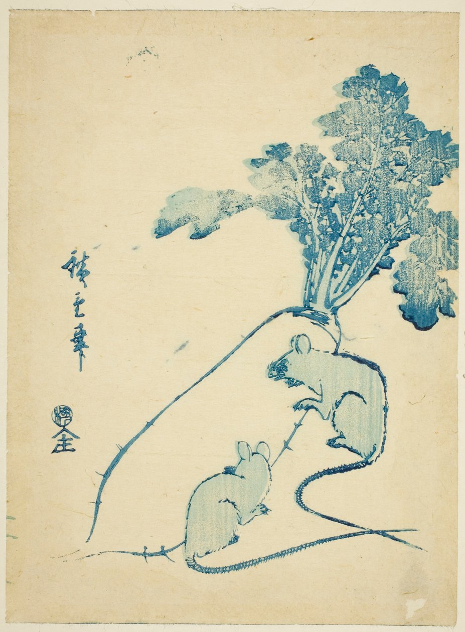 Ratos e rabanete de Utagawa Hiroshige