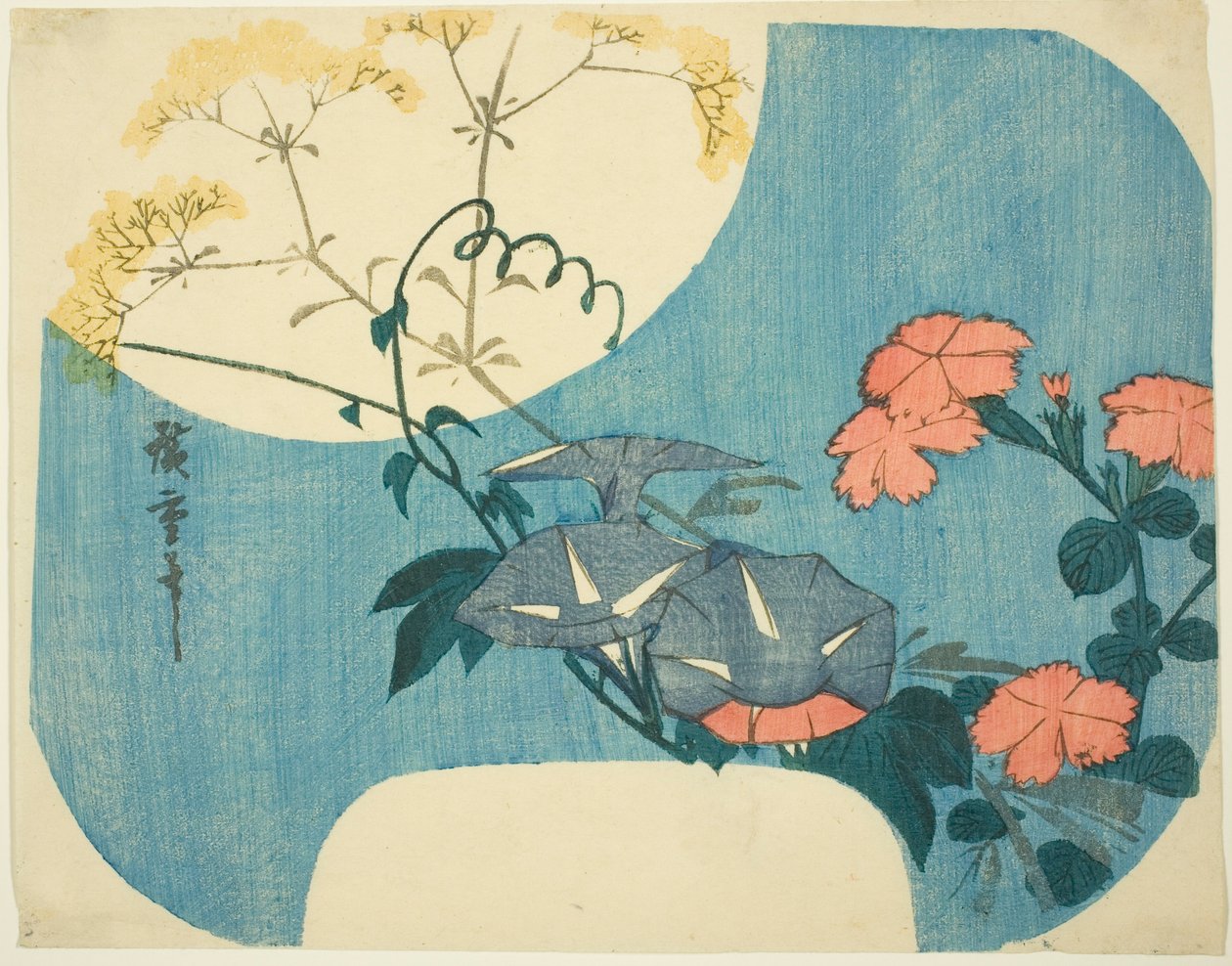 Morning Glories, Pinks, and Maiden Flower, da série "Seven Autumn Flowers in Moonlight" de Utagawa Hiroshige