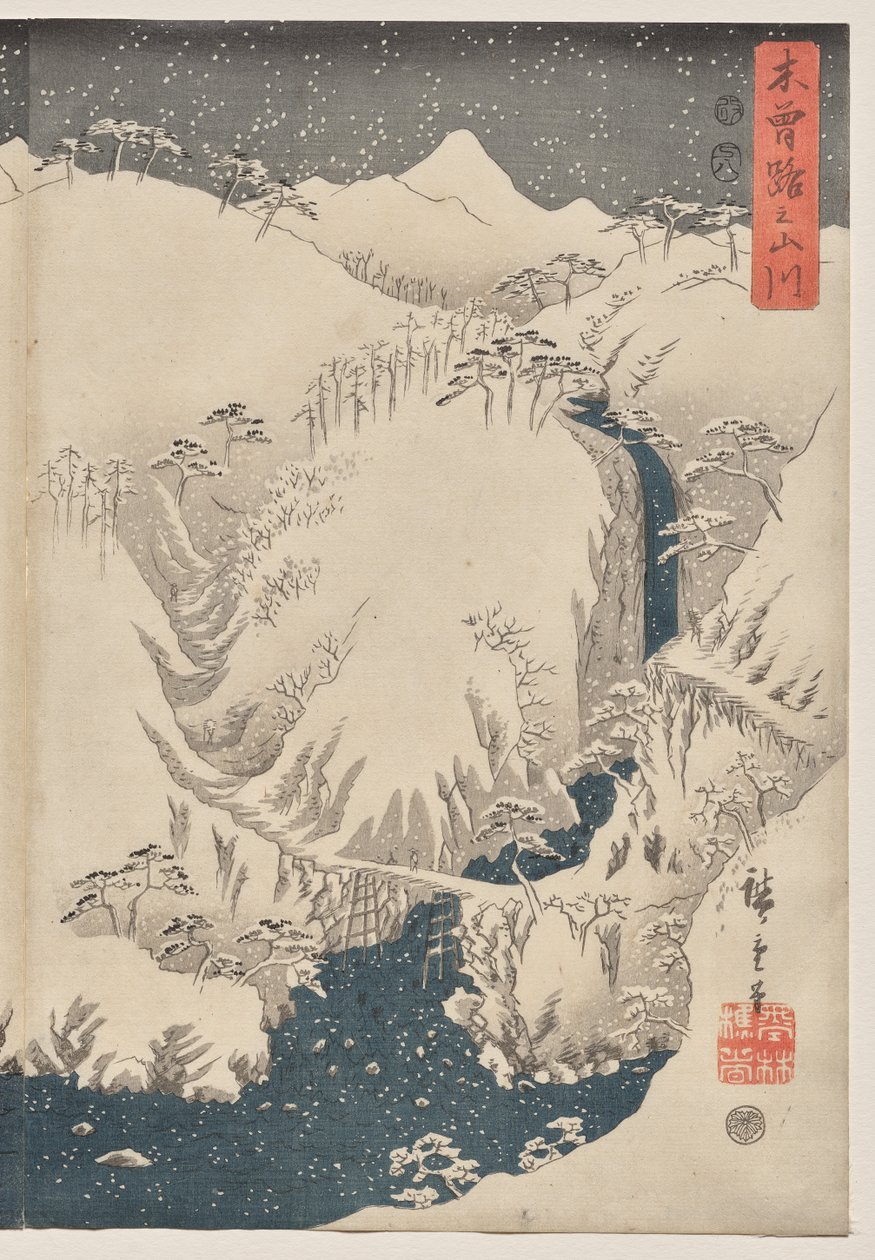 Montanha e rio na estrada de Kiso de Utagawa Hiroshige