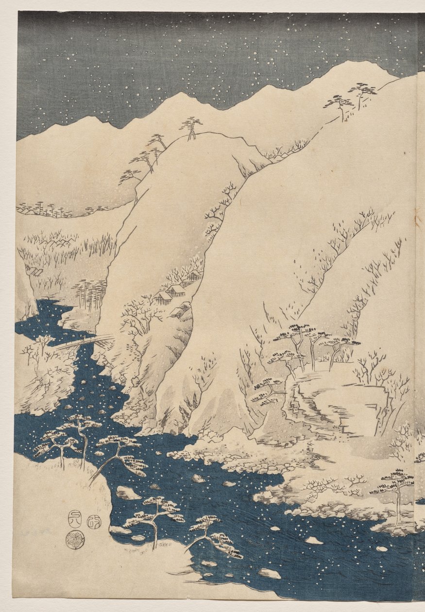 Montanha e rio na estrada de Kiso de Utagawa Hiroshige