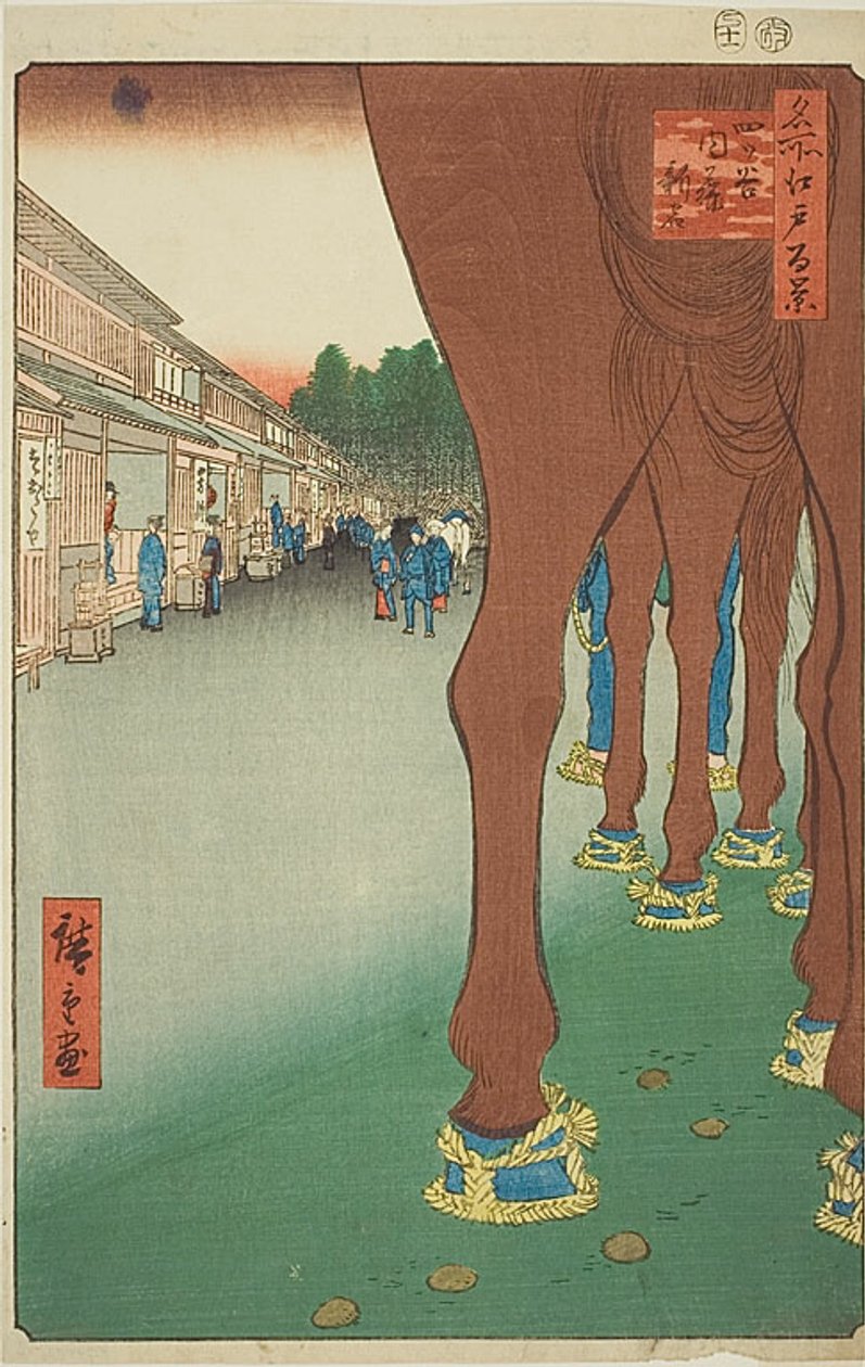 Naito Shinjuku em Yotsuya (Yotsuya Naito Shinjuku), n.º 86 da série "Cem vistas famosas de Edo (Meisho Edo hyakkei)" de Utagawa Hiroshige