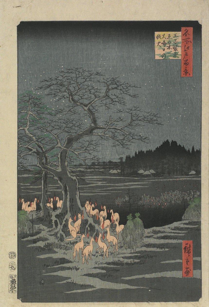 Véspera de Ano Novo Foxfires na Hackberry Tree em O_ji, 1857 de Utagawa Hiroshige