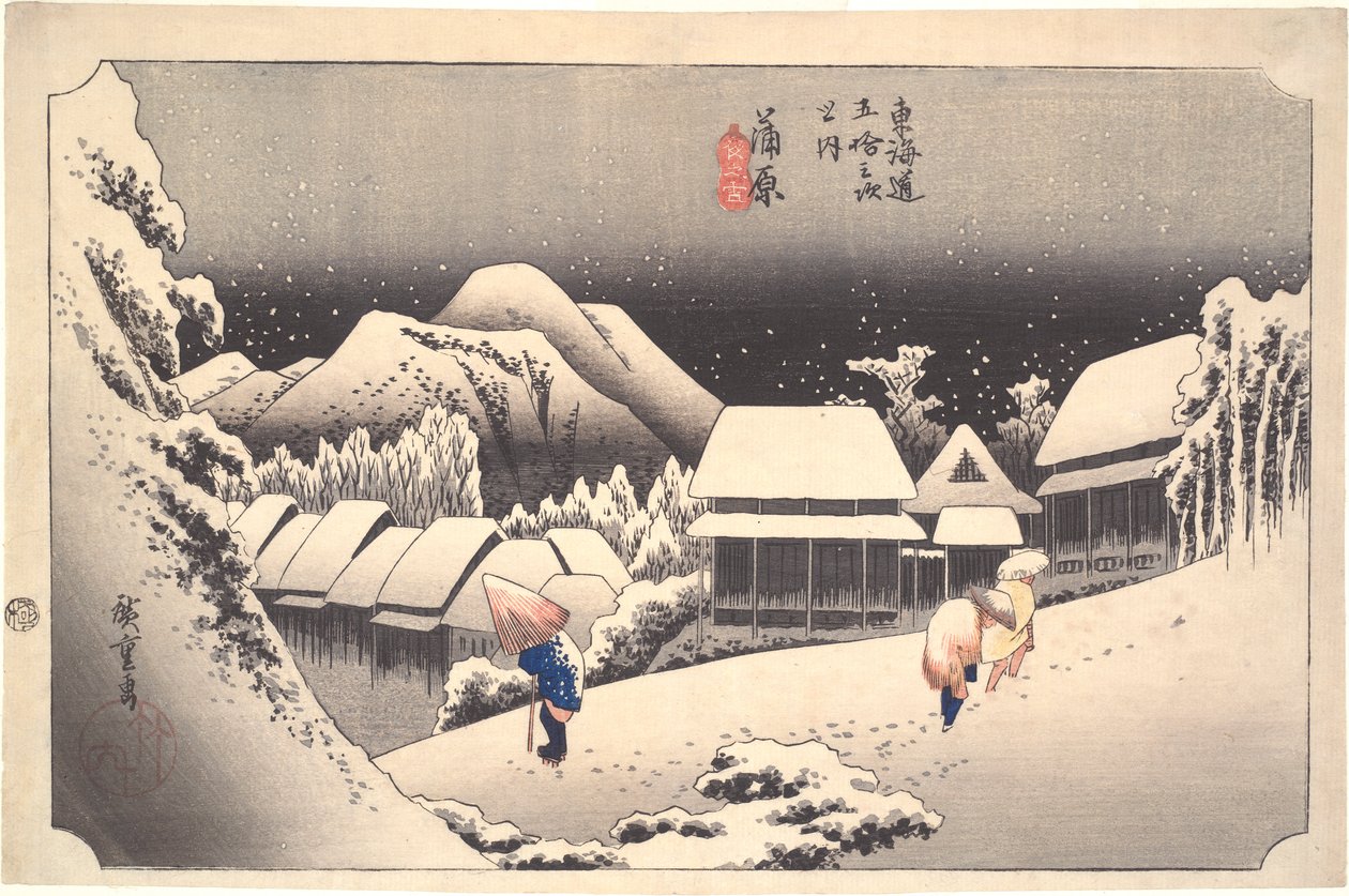 Neve noturna em Kambara: Cinquenta e três estações do Tokaido de Utagawa Hiroshige