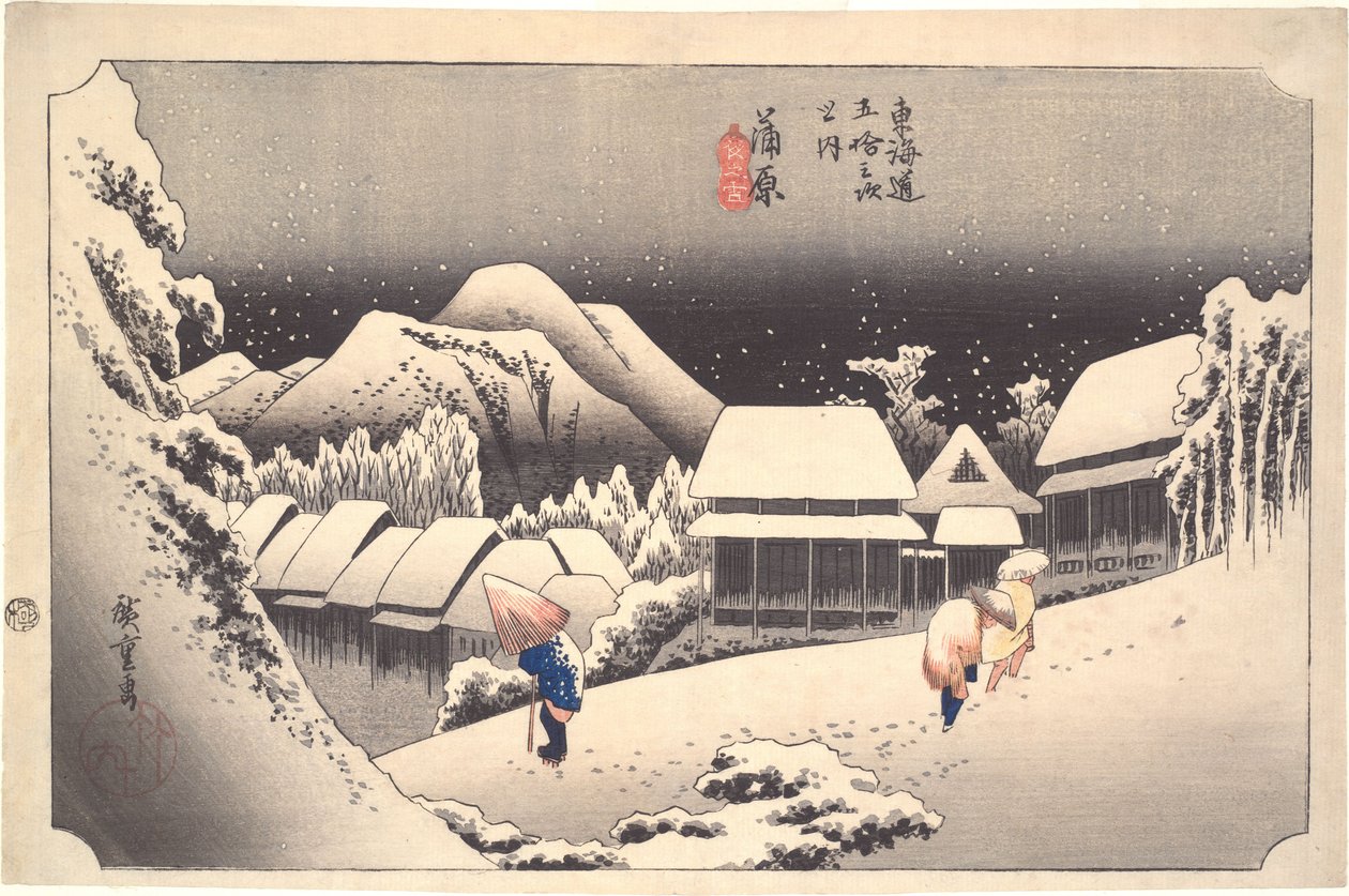 Neve noturna em Kanbara, da série «As 53 Estações do Tōkaidō» de Utagawa Hiroshige