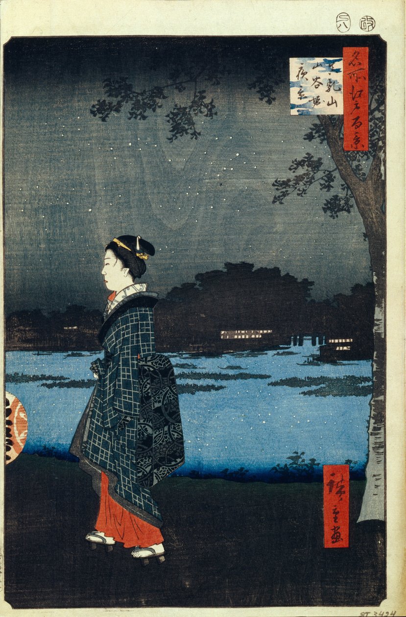 Visão noturna de Matsuchiyama e o canal Sanya Cem vistas famosas de Edo, 1856-1858 de Utagawa Hiroshige