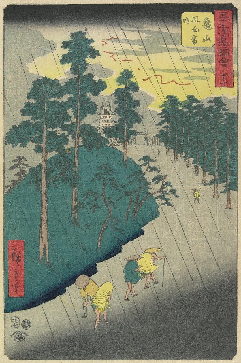 No.47: Tempestade de Trovão em Kameyama, julho de 1855 de Utagawa Hiroshige