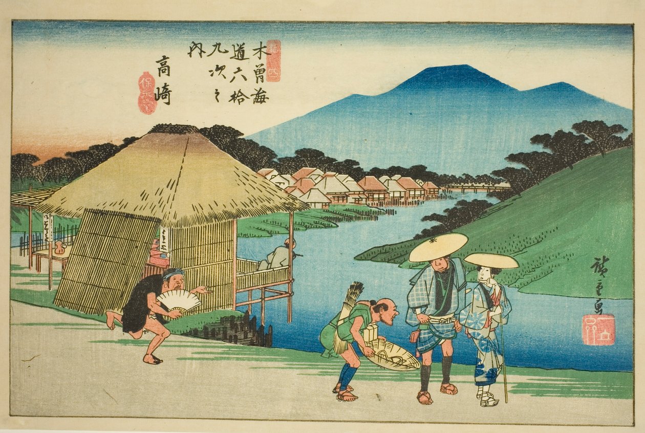 do. 14: Takasaki, da série "Shi x t y ne s ta on s of te kisokaid (kisokaido rokujukyu tsugi no uchi)" de Utagawa Hiroshige
