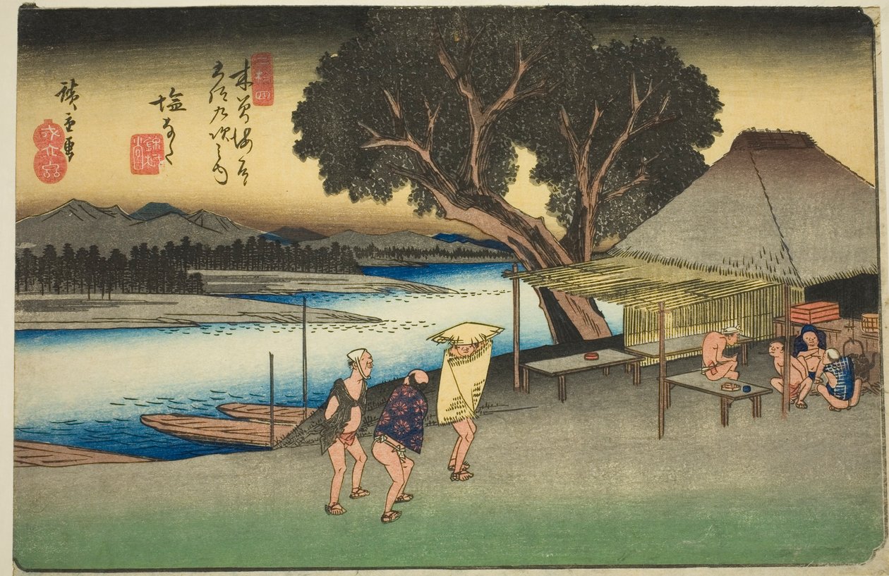 do. 24: Shionata, fm te série s "xty-nine Stachion s of te kissokaido (kisokai do rokujukyu next house)" de Utagawa Hiroshige
