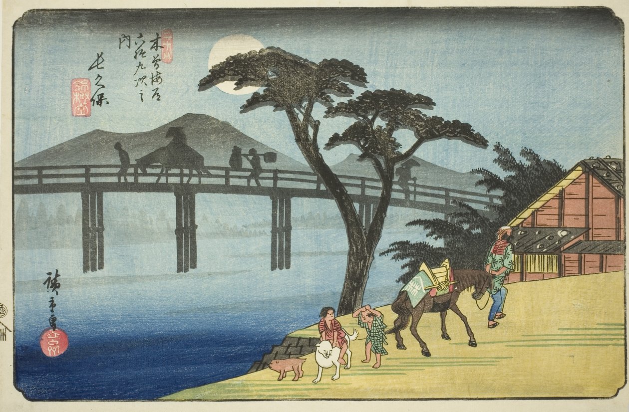 do. 28: Nagakubo, da série "Shi x ty-nine S ta ons of the kisokaid (Kisokaidorokujukyutsugi no Uchi)" de Utagawa Hiroshige