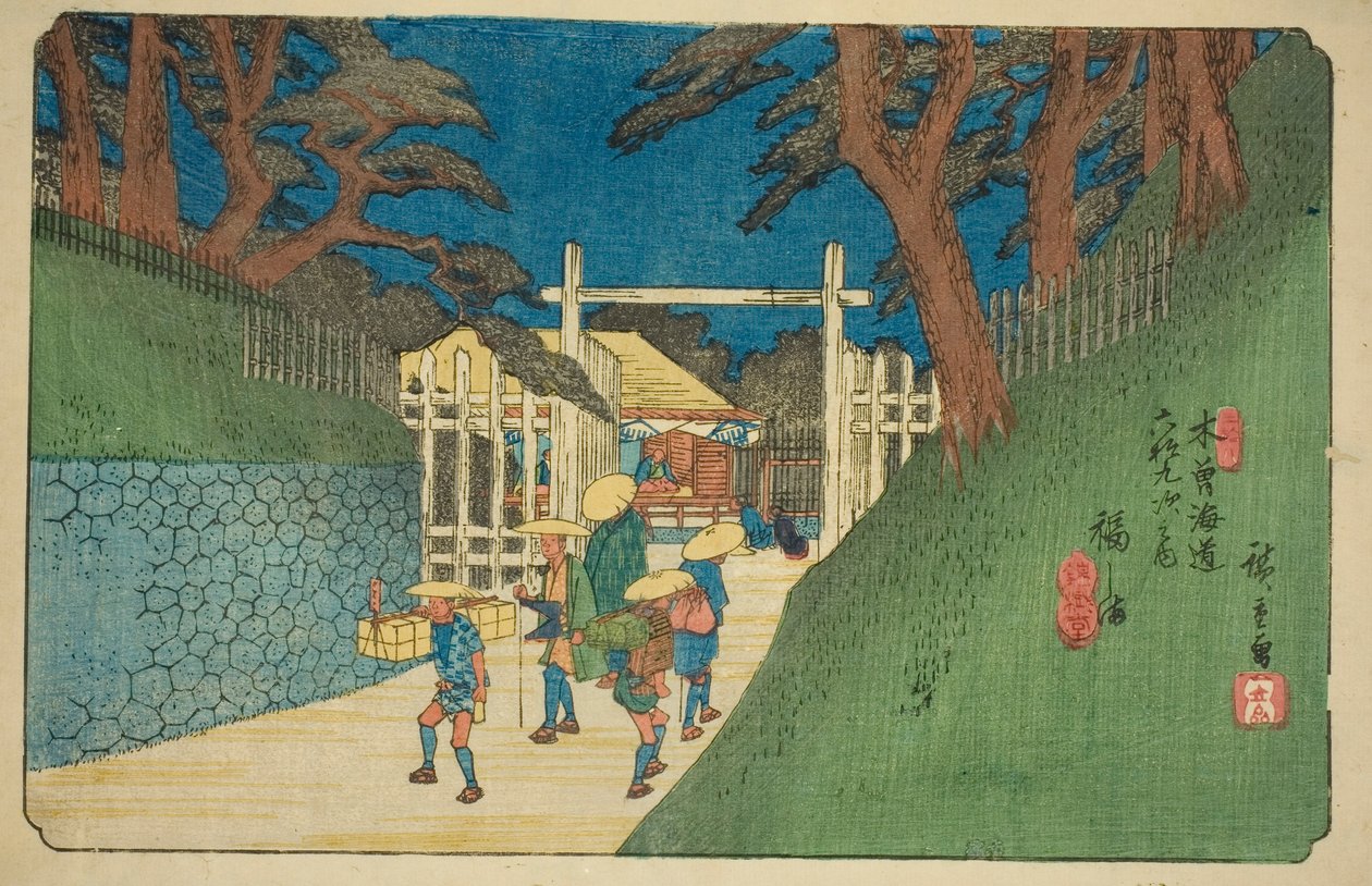 do. 38: Fukushima, da série "Shixty-nines of Tekisokaido" de Utagawa Hiroshige