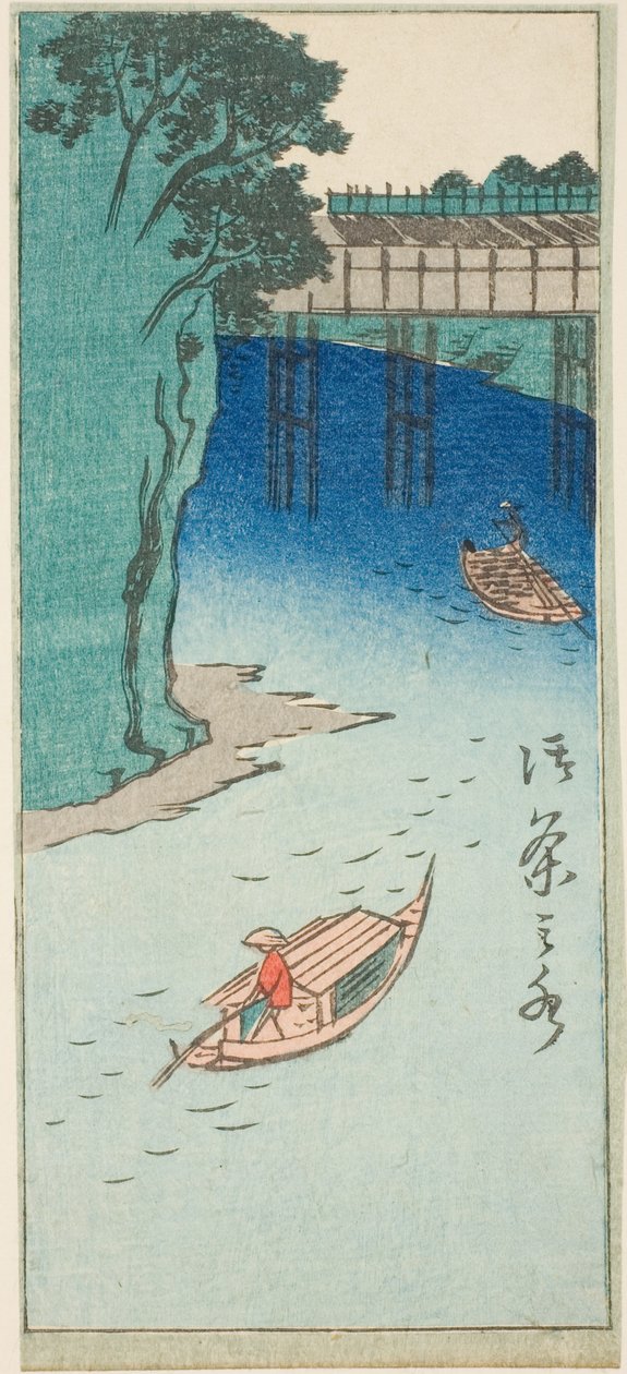 Ochanomizu, seção de uma folha da série "Fotos recortadas de lugares famosos em Edo (Edo meisho harimaze zue)" de Utagawa Hiroshige