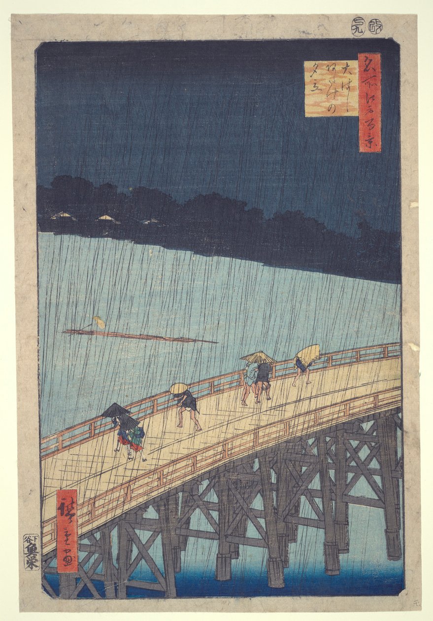 Ohashi Bridge, Sudden Shower at Atake, da série One Hundred Famous Views of Edo de Utagawa Hiroshige