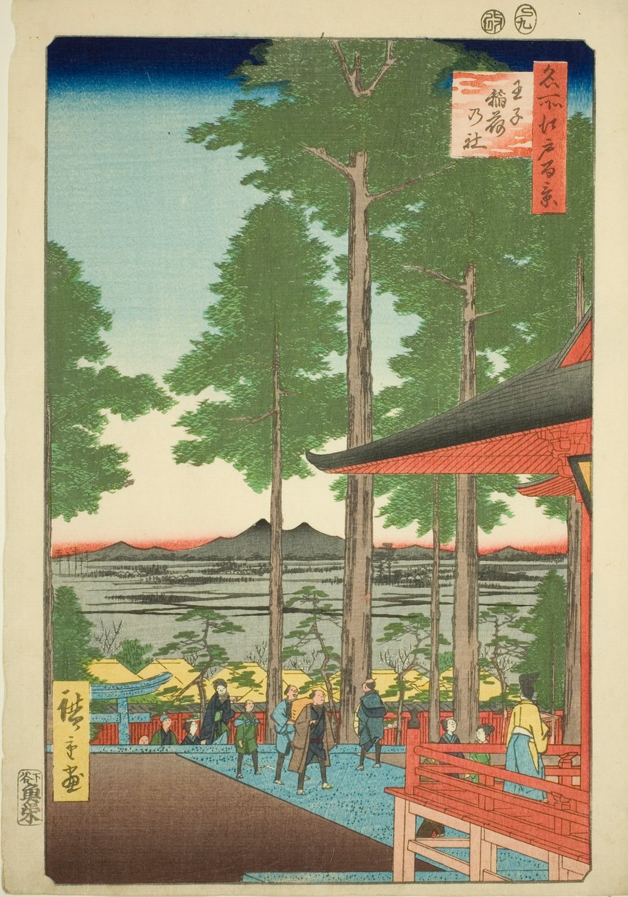 Santuário do Tio Inari (Tio Inari no Yashiro), da série Te “Crema para cumes e redes Vistas de Edo (Cem Vistas Famosas de Edo)” de Utagawa Hiroshige