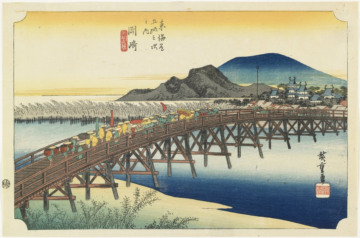 Okazaki - ponte de Yahagi, c.1833 de Utagawa Hiroshige