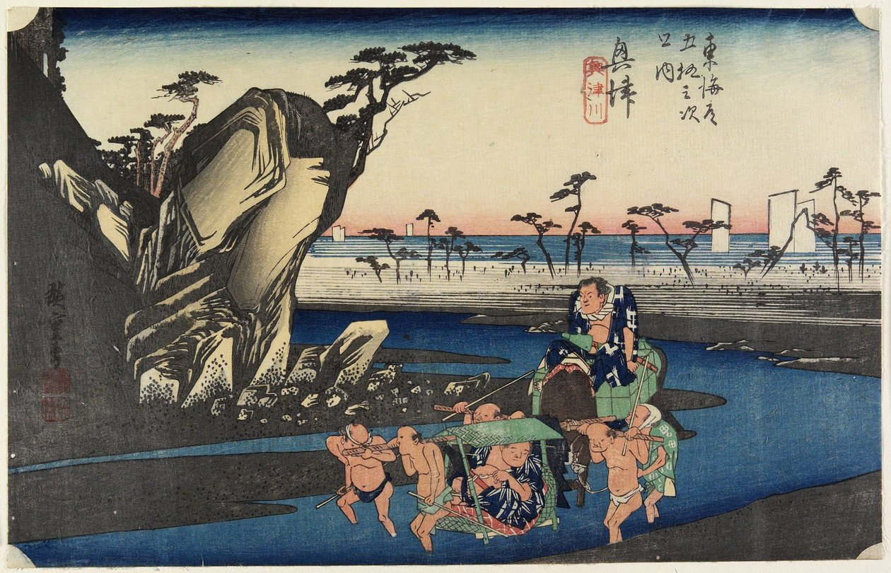 Rio Okitsu em Okitsu, c. de Utagawa Hiroshige