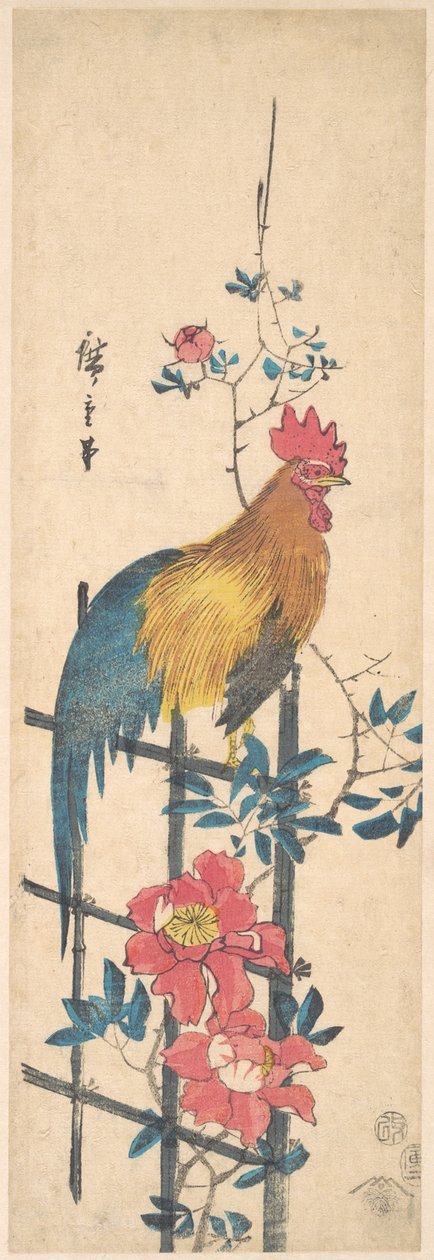 Pfingstrose und Hahn de Utagawa Hiroshige