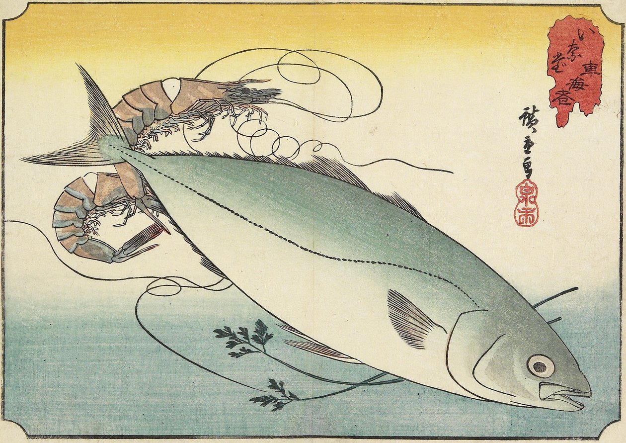 Camarão e cauda amarela, início do século XIX de Utagawa Hiroshige