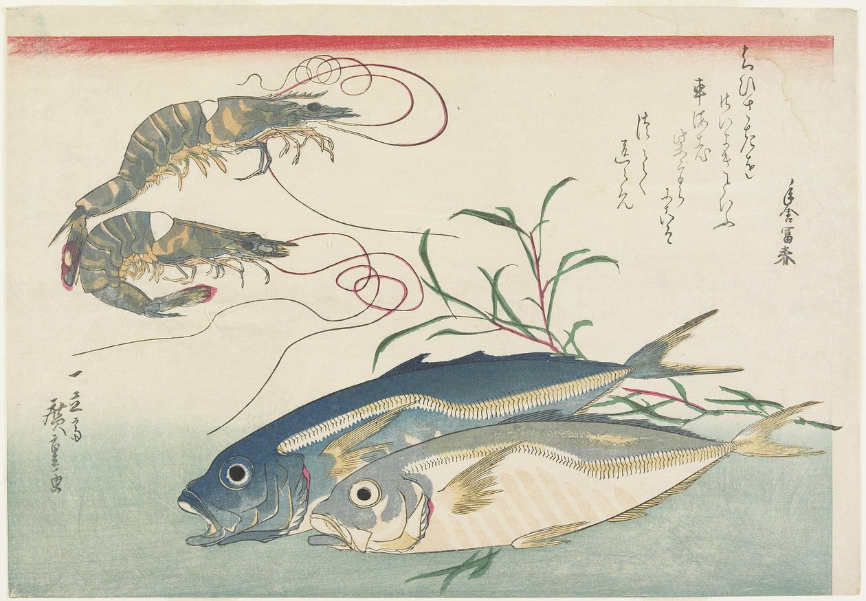Camarão, carapau e Smartweed, 1832-1833 de Utagawa Hiroshige