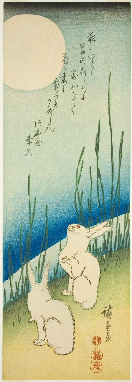 Coelhos sob a lua cheia de Utagawa Hiroshige