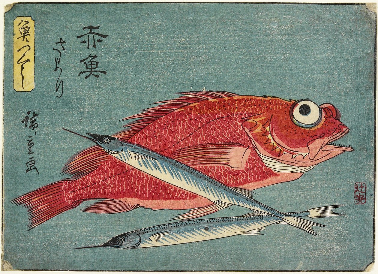 Red Snapper e Halfbeak, 1830-1844 de Utagawa Hiroshige