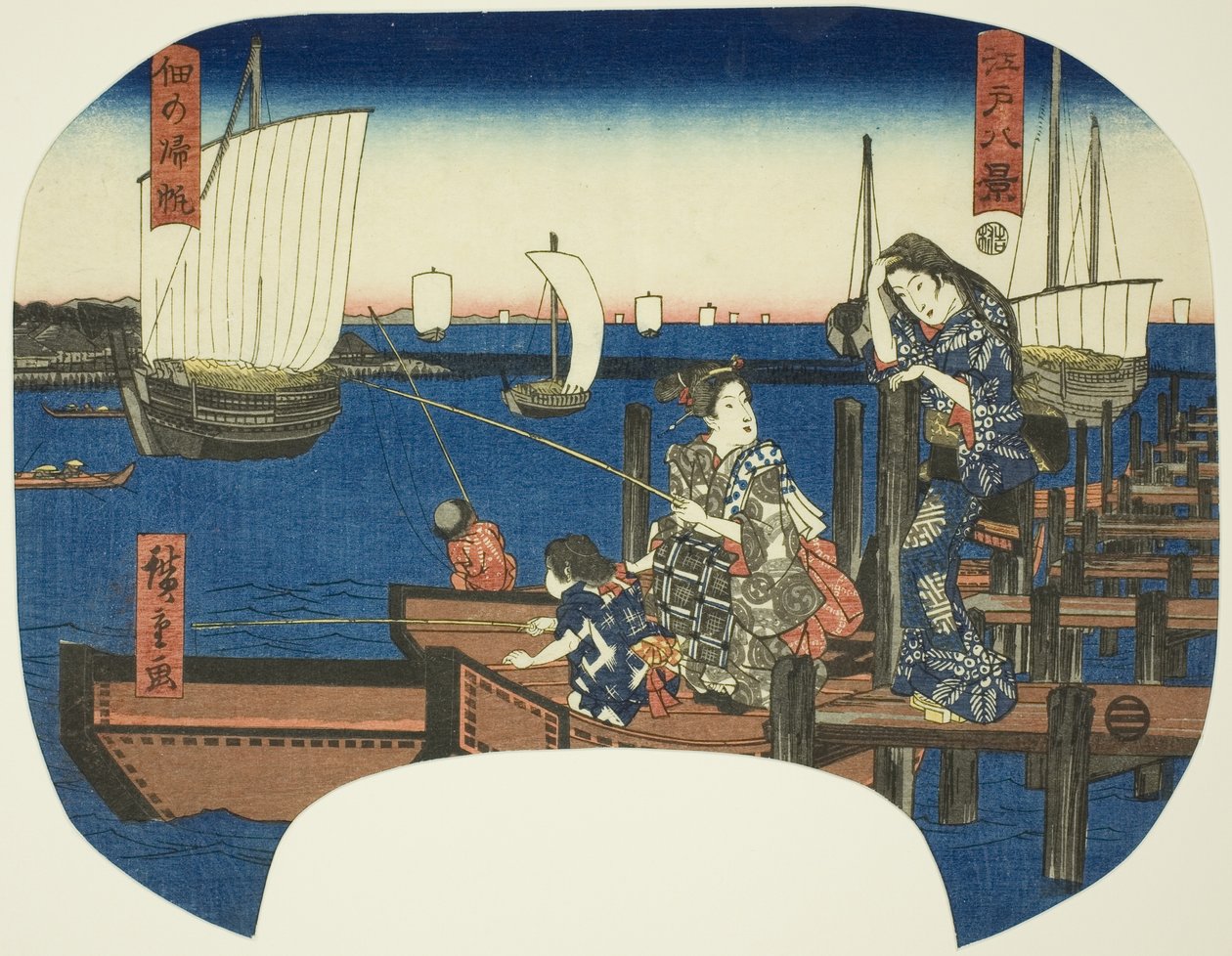 Coluna r pessoas g re ls em Tsukuda (norma de Tsukuda), da teserie "Vistas de luta inglesas de Edo (Edo Hakkei)" de Utagawa Hiroshige