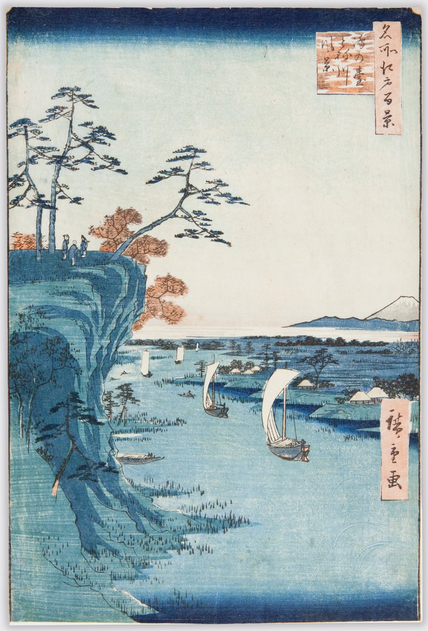 Rio Tone em Konodai, estampa 95 da série: Cem vistas famosas de Edo de Utagawa Hiroshige